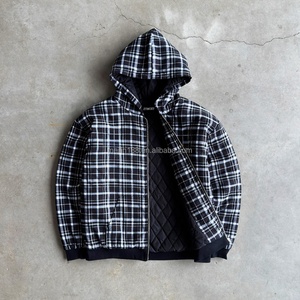 Sudadera con capucha personalizada 100% algodón de alto gramaje, estilo holgado, con forro acolchado de algodón, estilo vintage, con cremallera y diseño a cuadros. - Product Image 2