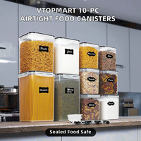 Vtopmart Lot de 10 Contenants Rectangulaires en Plastique Sans BPA pour Farine et Sucre, Grands Bocaux Hermétiques de Qualité Alimentaire Non Toxiques avec Couvercles