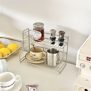 Estante de almacenamiento de doble capa de acero inoxidable para encimera de cocina y baño, organizador de cosméticos, estante de drenaje - Product Image 1