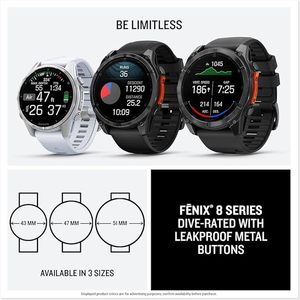 Garmin Fenix 8 51 มม. AMOLED สายยางยืดหยุ่นระบายอากาศ สีเทาสเลท ดำ WW - Product Image 2