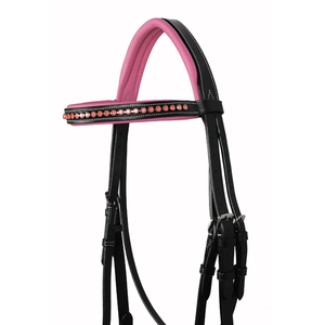 <b>Pink</b> Crystal Single Row Leather Show Bridle Padded Anatomic Design English Horse Bridle Wholesale OEM Supplier Bulk - Product Image 2