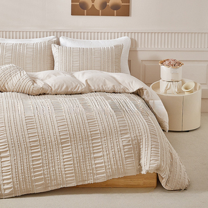 High Quality <strong>King</strong> <strong>Size</strong> Cotton Jacquard <strong>Duvet</strong> Cover Set <strong>3</strong>-Piece Breathable Bed Linen Embroidered Quilts Flat Sheets Simple - Product Image 1