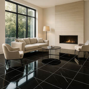 Azulejos de Porcelana para Piso, Color Negro, 60x60cm, 600x600mm, Azulejos de Porcelana Negros, Azulejos de Piedra Pulida - Product Image 2