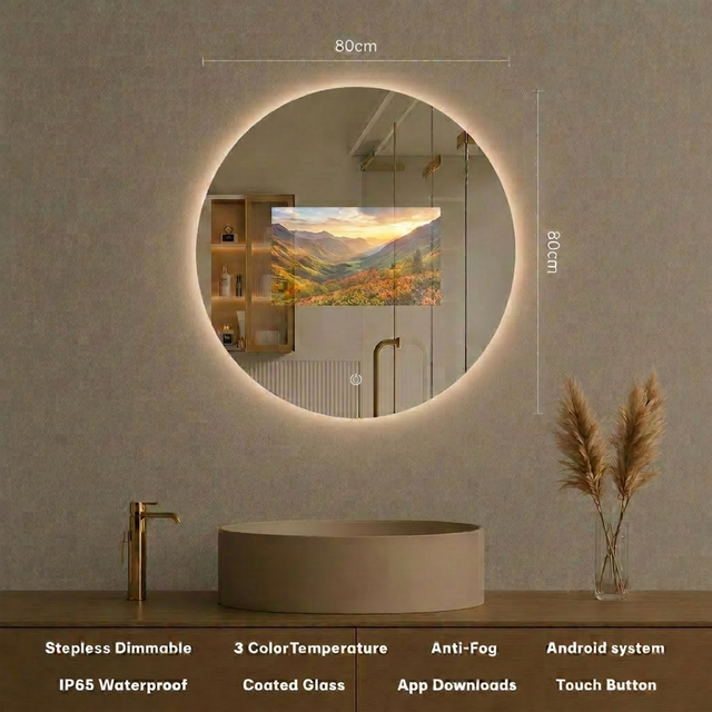 Future Intelligent Bathroom Android System Smart Magic Mirror Anti-Fog Touch Screen Mirror TV