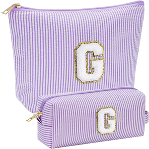 Bolsa de Maquillaje Impermeable de Poliéster con Diseño Estético de 26 Letras del Alfabeto, Multifuncional, para Viaje, con Cierre, Talla Grande para Mujer - Product Image 1