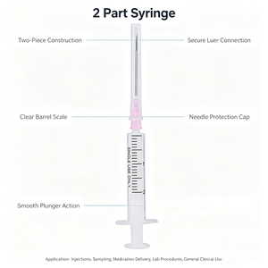 <span class=keywords><strong>Jeringa</strong></span> Médica Desechable de Plástico de 2 Partes con Aguja, Tipos Luer Slip y Luer Lock, Clase I, Certificación CE, Consumibles Médicos - Product Image 1