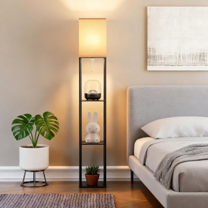 Minimalist Floor <b>Lamp</b> With <b>Shelf</b> Iron Body Off White Shade LED Light Source Switch Control Easy Installation 63cm Height - Product Image 2