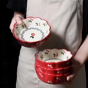 Bol en céramique cerise, bol à salade en porcelaine, bol à fruits, dessert, collation, plats <span class=keywords><strong>japonais</strong></span>, riz, nouilles, vaisselle, plat, fleur, outils de cuisine, pots - Product Image 6
