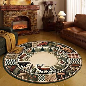 Alfombra Redonda Wan Xinlong Estilo Rústico con Lindos Animales y Patrón de Bosque para Sala de Estar, Dormitorio, Sofá, Resistente a las Manchas - Product Image 1