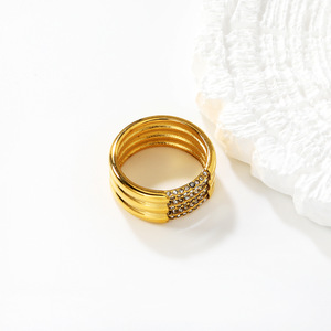 แหวนทรงเรขาคณิตหลายชั้นสำหรับผู้หญิง ทอง เงิน ประดับเพชร ใส่ได้ทุกวัน - Product Image 2