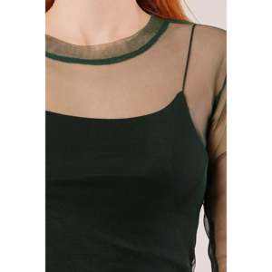 Wholesale Transparent Green <b>Tulle</b> Blouse for Ladies <b>Embroidered</b> Floral Pattern Asymmetrical Collar Silk Free XL Options Formal - Product Image 2