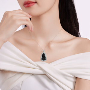 High-end natural <b>jadeite</b> A-grade <b>green</b> jade statue pendant in transparent <b>green</b> color. Set with S925 silver. - Product Image 5