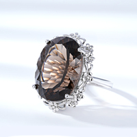 YBO personnalisé 925 argent Sterling naturel Quartz fumé Zircon cubique anneaux bijoux fins avec pierre précieuse taille ovale pour les fêtes de mariage