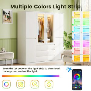 Armario Moderno SENYU Blanco con Puertas de Vidrio, 3 Cajones, Diseño de Panel Plano con Bisagras, Mueble de Almacenamiento para Dormitorio - Product Image 4