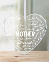 Adorno de Cristal Acrílico en Forma de Corazón, Regalo para el Día de la Madre, Palabra Personalizada Impresa con Grabado Láser, Colgante para Coche, Decoración del Hogar
