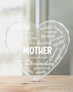 Adorno de cristal acrílico en forma de corazón, regalo para el Día de la Madre, con palabra personalizada impresa, colgante para coche, decoración del hogar, Navidad - Product Image 3