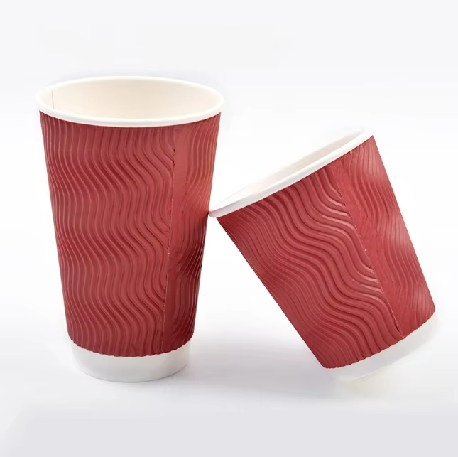 Custom Printed Disposable Coffee Paper Cup with Lid Corrugated Wallpaper Fancy Paper Box Offset Printing