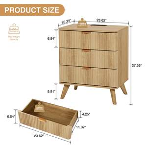 <span class=keywords><strong>Petite</strong></span> <span class=keywords><strong>commode</strong></span> cannelée à <span class=keywords><strong>3</strong></span> <span class=keywords><strong>tiroirs</strong></span> pour chambre à coucher, table de chevet moderne du milieu du siècle avec dessus de table de chargement - Product Image 2