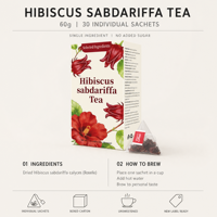 Thé Herbal Hibiscus Sabdariffa Roselle pour la Tension Artérielle 60g 30 Sachets en Boîte Carton Non Sucré Sachet Pyramidal Vente en Gros OEM ODM