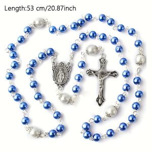 Collana Rosario Personalizzata Fatta a Mano con Perle di Vetro Imitazione 6mm, Regalo Religioso per Donne e Uomini, Ideale per Battesimo - Product Image 2