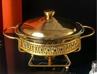Réchaud de buffet de luxe doré avec couvercle en verre et brûleur à alcool pour fêtes, mariages, hôtels et restaurants
