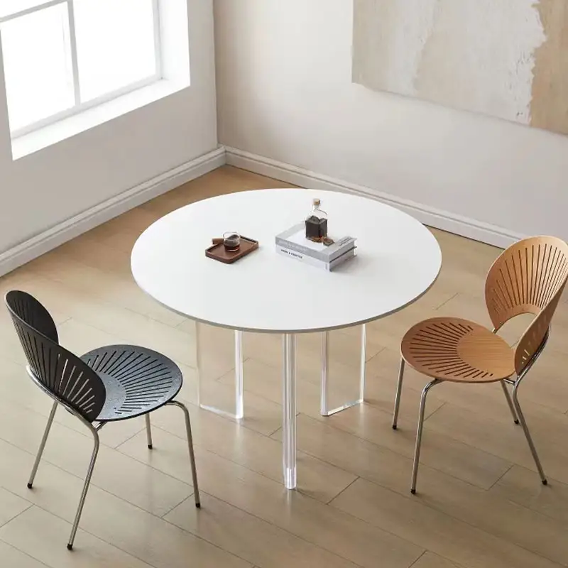 Modern Restaurant Kitchen Dining Table Simple White Round Wood Dining Table Living Room Furniture Dining Table And Chair Set