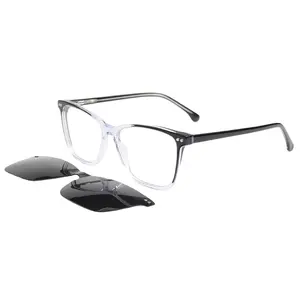 2022 New Design Transparent Acetate Eyeglasses Frame Polarized Sun Glasses Magnetic Clip On Polarized Sunglasses Unisex