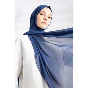 Élégant foulard en mousseline indigo pour femme, accessoire de robe modeste en fibre de polyester transparente - Product Image 4
