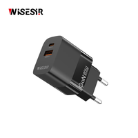 Chargeur mural USB-C GaN PD 20W WISESIR avec double prise OTP et protection ignifuge