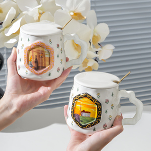 แก้วกาแฟลายเพ้นท์มือสไตล์วินเทจ ขนาด 390 มล. 13 ออนซ์ แก้วน้ำชา นม กาแฟ แก้วน่ารักไม่ซ้ำใครสำหรับสาวๆ - Product Image 4