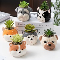Pots de fleurs en céramique à l'effigie d'animaux de dessin animé - Série de pots de fleurs mignons en forme de chien pour plantes succulentes, pour la décoration intérieure et la culture de plantes en pot
