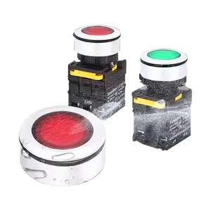 manufactory 30mm illuminated Momentary Self reset emergency stop push button switches 110V Waterproof round flat push button