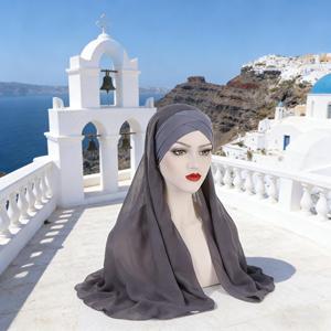 2026ZP Bartering Hijab long en mousseline pour femme, style religieux du Moyen-Orient, en polyester uni, pour <span class=keywords><strong>l</strong></span>'été, vente en gros - Product Image 1