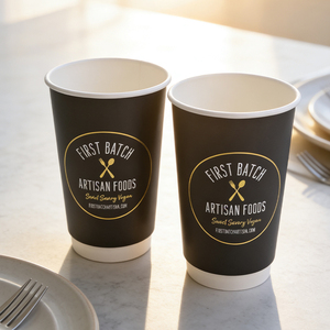 Gobelets en papier noir personnalisés de qualité supérieure en matériau kraft écologique avec impression de logo en feuille d'or pour les cafés et l'emballage des boissons - Product Image 1