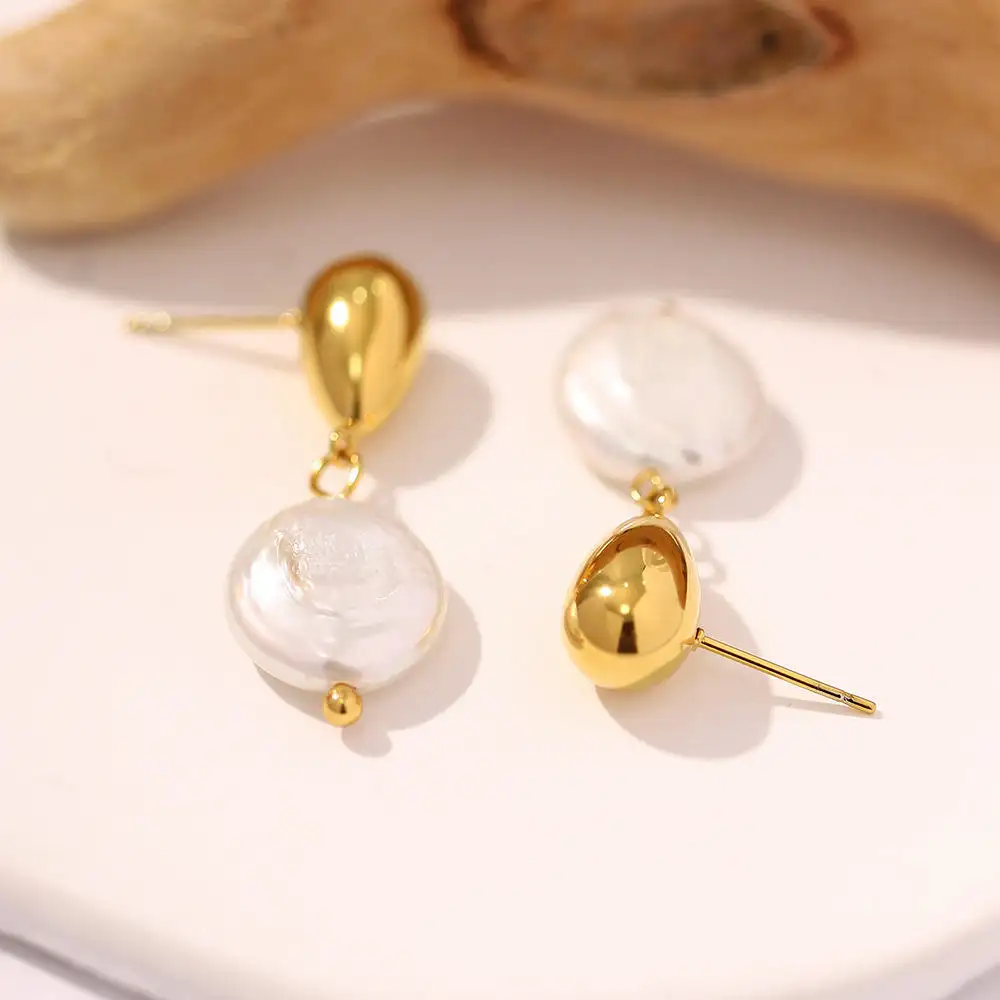 Orecchini pendenti con perle barocche in oro placcato placcato oro 18k in acciaio inox oro da donna orecchini a cerchio con perla
