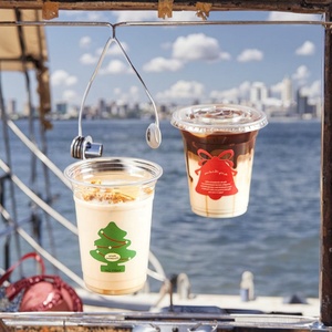 Gobelets à smoothie jetables en PET personnalisés en gros, couvercles plats, logo personnalisé imprimé, transparent, clair, certifié QS ISO9001 - Product Image 1