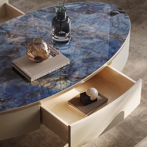 <span class=keywords><strong>Mesa</strong></span> de Centro Moderna de Estilo Italiano, de Lujo Ligero, con Marco Redondo de Acero Inoxidable y Tapa de Piedra, para Sala de Estar - Product Image 4