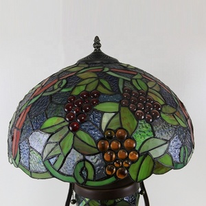 LongHuiJing 16" Tiffany Grape Stained Glass <b>Table</b> <b>Lamp</b> Artistic Colored <b>Base</b> Desk Light for Bedroom Office Nightstand - Product Image 6