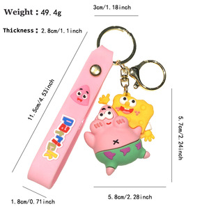 Lindo Llavero de <span class=keywords><strong>Esponja</strong></span> y Estrella de Mar de Dibujos Animados, Llavero 3D de PVC Suave con Correa para Muñeca, Colgante <span class=keywords><strong>Kawaii</strong></span> para Bolsos para Fans y Niños - Product Image 4