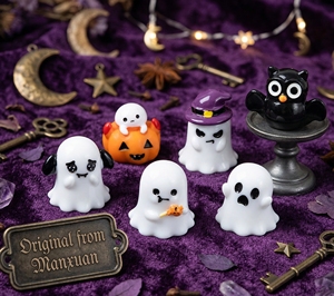 Venta al por mayor de dijes de resina de animales de Halloween, pintados a mano, con diseño de búho fantasma místico y aburrido, estilo Whimsigoth, en miniatura, para moda B2B de Halloween - Product Image 5