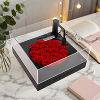 Ewige Rosenblüten-Schallplattenspieler-Dekoration, echte Blumen, Musikbox mit Bluetooth-Audio, Geschenk für Freundin, Liebesgeständnis, Geburtstagsgeschenk