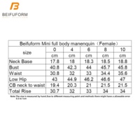 Mannequin de couture féminin Beifuform Mini 1/2 échelle, taille européenne 4, avec bras amovibles et fonctions de fixation par épingles