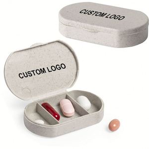 Boîte à pilules promotionnelle en paille de blé, 3 compartiments, matériau respectueux de l'environnement, mini étui à pilules portable de voyage - Product Image 1