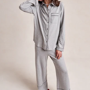 Conjunto de Pijama de Algodón Transpirable para Mujer, Novedad de Primavera, Manga Larga, Color Gris, Ropa de Dormir Suave y a la Moda para el Hogar - Product Image 4