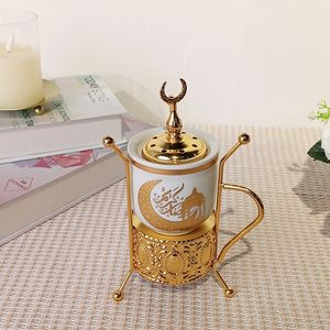 Новинка! Декор для Рамадана: современная керамическая и металлическая арабская курильница золотого и белого цвета для вечеринок, свадеб и дома. - Product Image 3