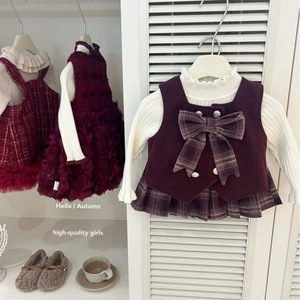 Tongxingyuan Girls Winter School Style Bow Vest Plaid Skirt Set Thickening Cotton Children Outfits - Product Image 2
