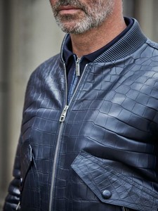 Giacca Bomber da Uomo in PU <span class=keywords><strong>Blu</strong></span> con Motivo Coccodrillo, Stile Casual e Slim-Fit - Product Image 5