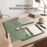 Organiseur de carnet à anneaux A5 personnalisé en cuir PU rechargeable avec fentes pour cartes, attache pour stylo et impression de logo