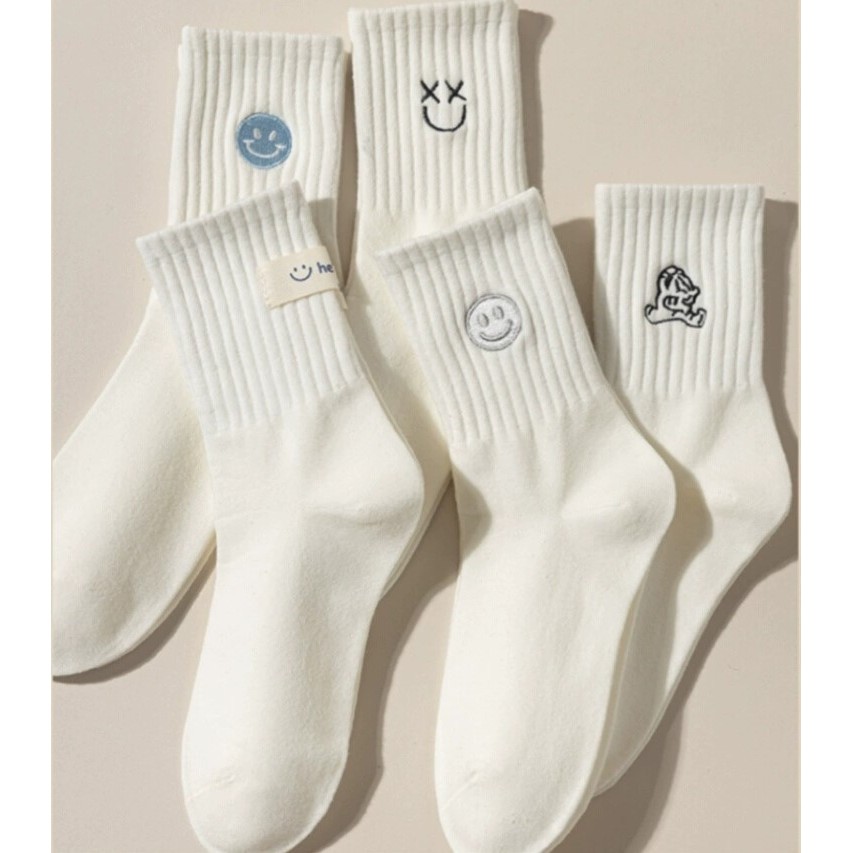 Women's mid-length tank top [vertical stripes, white smiley face]