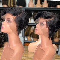 Wig rambut pendek lurus model SX, rajutan tangan, diperm dan diwarnai, gaya belahan samping, full headpiece.